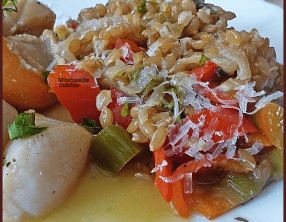 Petit épeautre et poivrons cuisinés en cocotte