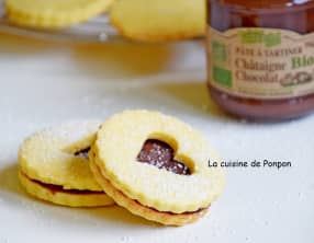 Sablé à la poudre à flan garni de pâte à tartiner châtaigne et chocolat