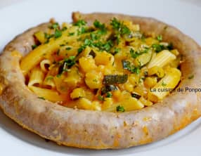 Pâtes sauce courgettes et saucisse de Toulouse