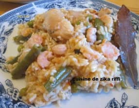 Risotto crevettes poulet haricots verts
