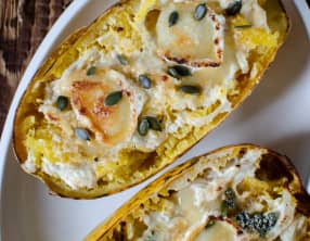 Courge spaghetti au four gratinée au chèvre