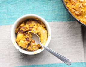 Bread pudding au potimarron, au beurre de cacahuète et au chocolat