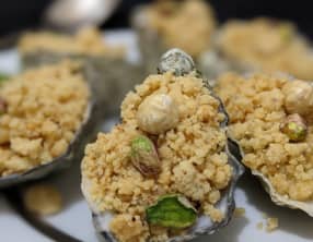 Huîtres chaudes, Crumble de Noisettes