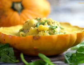 Pâtisson farci à la polenta et moutarde à l'ancienne