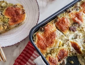 Gratin de brocolis, béchamel et viande hachée