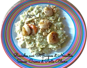 Ravioles aux Saint-Jacques et noisette, sauce crème et porto blanc