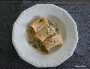 Pâtes aux champignons et poireaux