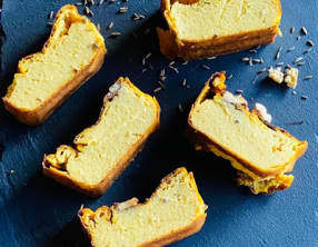 Flan de courge muscade au beaufort,noix et cumin