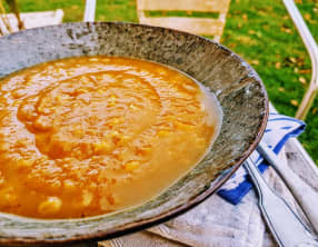 Velouté aux pois cassés et au potiron sans matière grasse