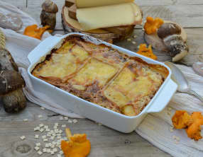 Gratin de crozets à la raclette et aux champignons