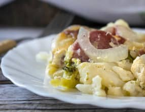 Gratin aux saucisses brocoli et chou-fleur