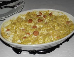 Gratin de pâtes aux knacki et aux kiri