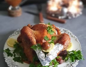 Chapon rôti au miel et marrons