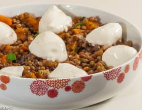 Salade de lentilles au courge butternut et à la mozzarella