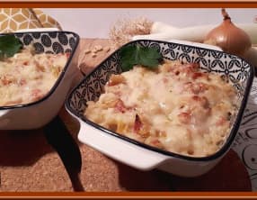 Gratin de crozets au bacon et poireau