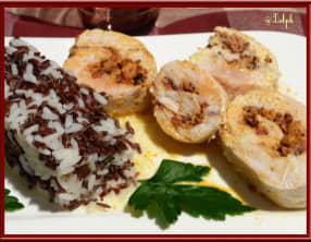 Roulé de dinde au riz sauvage et crème de chorizo