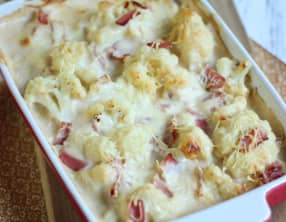 Gratin de chou-fleur béchamel et jambon