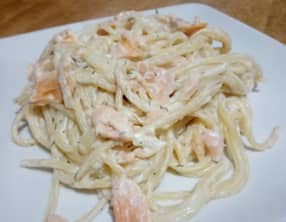 Les spaghettis au saumon fumé
