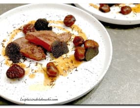 Pavé de cerf truffé et châtaignes au miel
