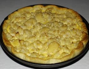 Tarte ricotta, crevettes et chou-fleur