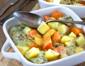 Gratin de patate douce et pommes de terre au Stilton