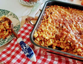 Gratin de coquillettes aux foies de volaille