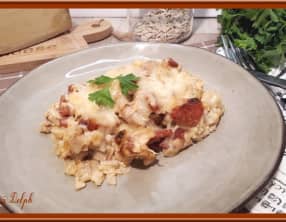 Gratin de crozet, au chorizo et Comté