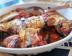 Roulés d’aubergines au jambon gratinés au fromage de brebis