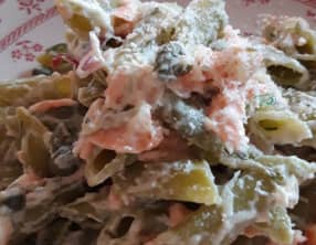 Penne de petits pois au saumon fumé