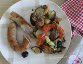Saucisse de Toulouse et légumes au four