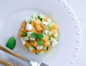 Tartare de melon, vinaigrette menthe et miel