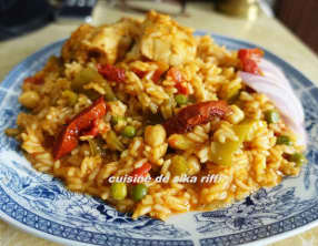 Riz au poulet ou à l'agneau légumes et tomates confites