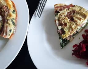 Quiche tatin d'épinard, lard et chèvre