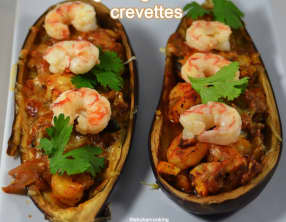 Aubergines gratinées aux crevettes
