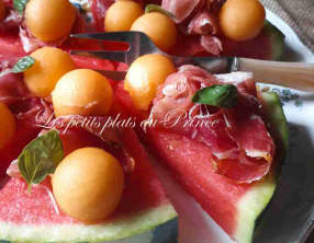 Pastèque façon pizza melon jambon de pays