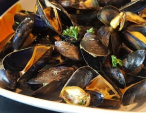 Moules à la crème et sauce persillade