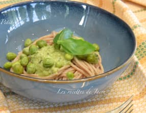 Spaghetti au pesto de petits pois