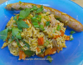 Riz pilaf aux saucisses et au paprika