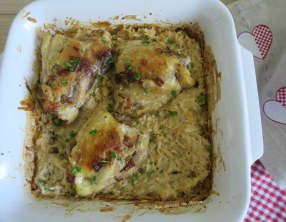 Hauts de cuisses de poulet au four, façon risotto au parmesan