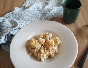 Crozets au pâtisson, fourme d’Ambert et lardons