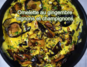 Omelette au gingembre, oignons et champignons