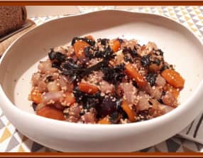 Poêlée de navet, carottes multicolores et chou Kale