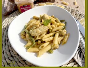 One pot pasta aux pois chiches, haricots verts et poulet