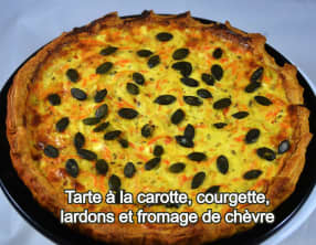 Tarte à la carotte, courgette, lardons et fromage de chèvre
