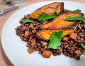 Lentilles au porto et patates douces