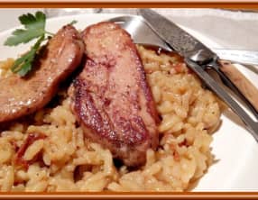 Escalopes de foie gras et risotto aux tomates séchées
