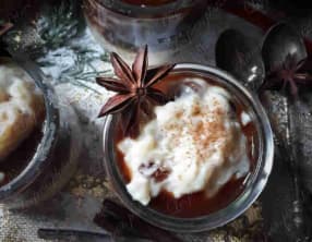 Riz au lait de noël, sauce caramel beurre salé et cannelle