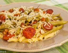 Pâtes aux haricots verts et chorizo