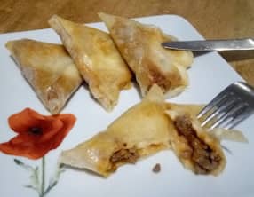 Les samoussas aux boeuf haché, tomate et mozzarella