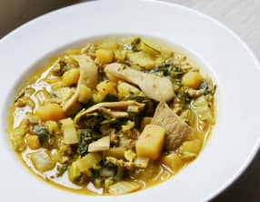 Blettes, pleurotes, rutabaga et porc, aux épices